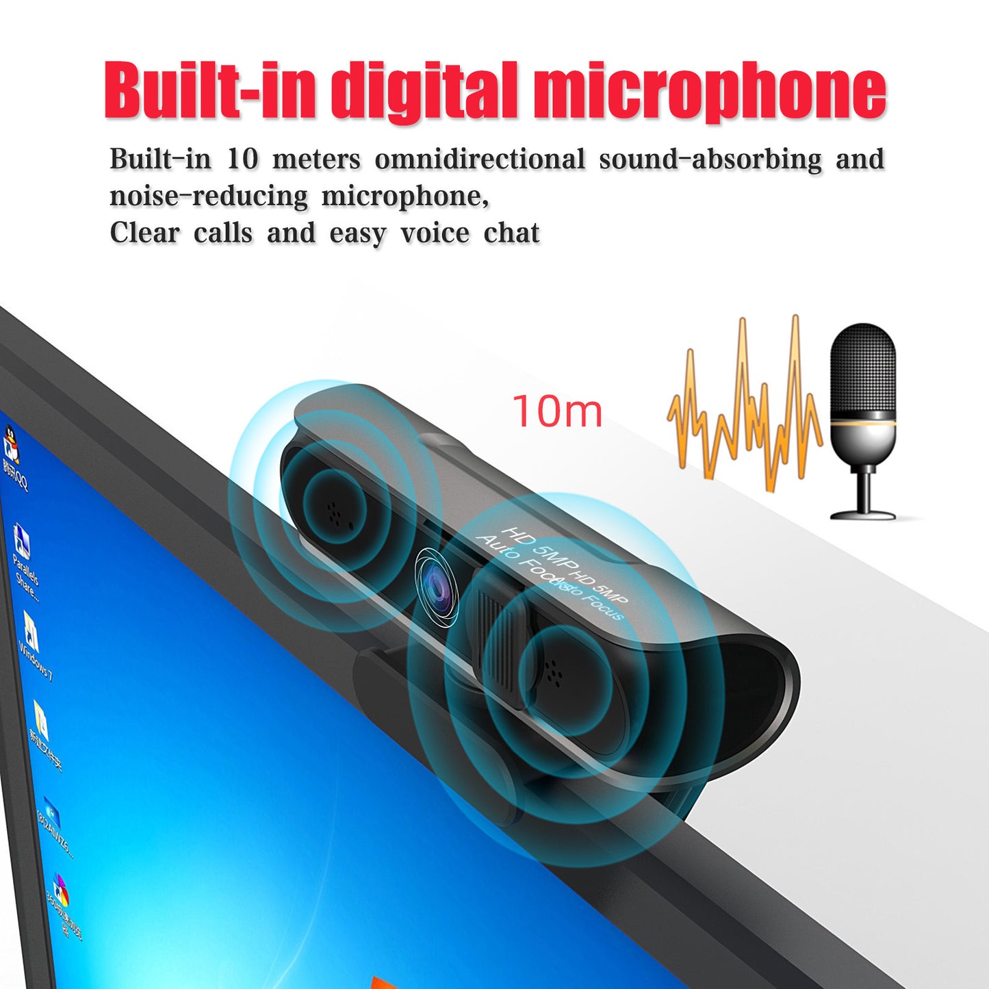 Top Mount Computer conference camera with 5 million AF autofocus and support for 1080P video conferencing and online courses