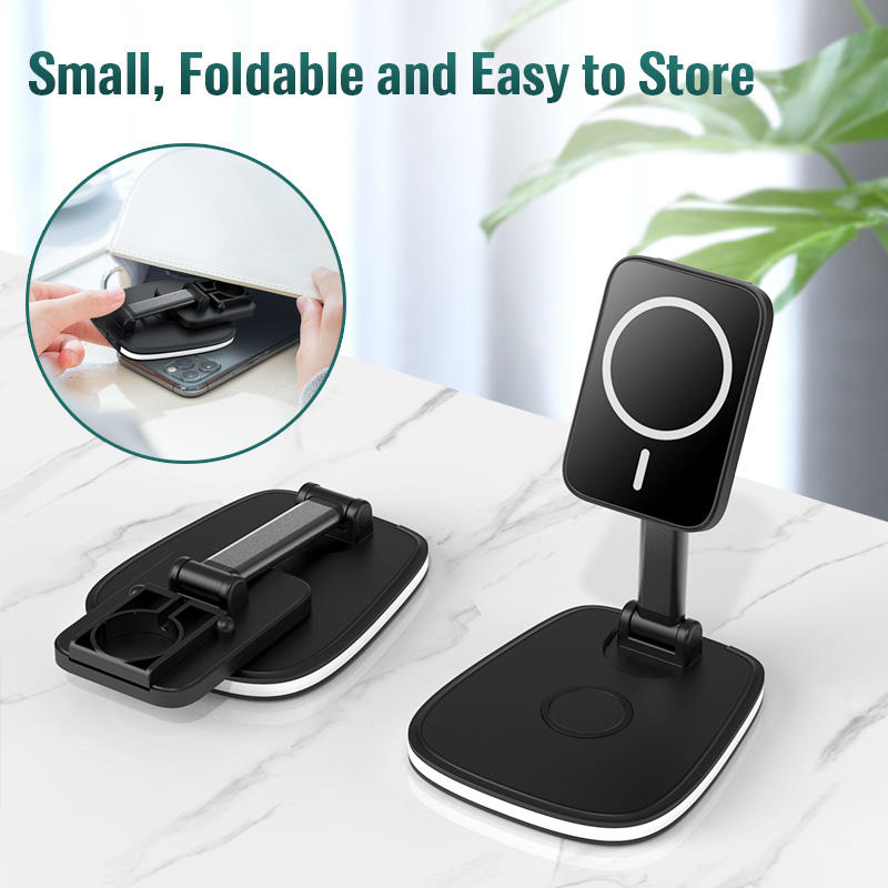 Multi functional wireless charging desktop magnetic bracket suitable for folding wireless chargers for Apple and Huawei phones