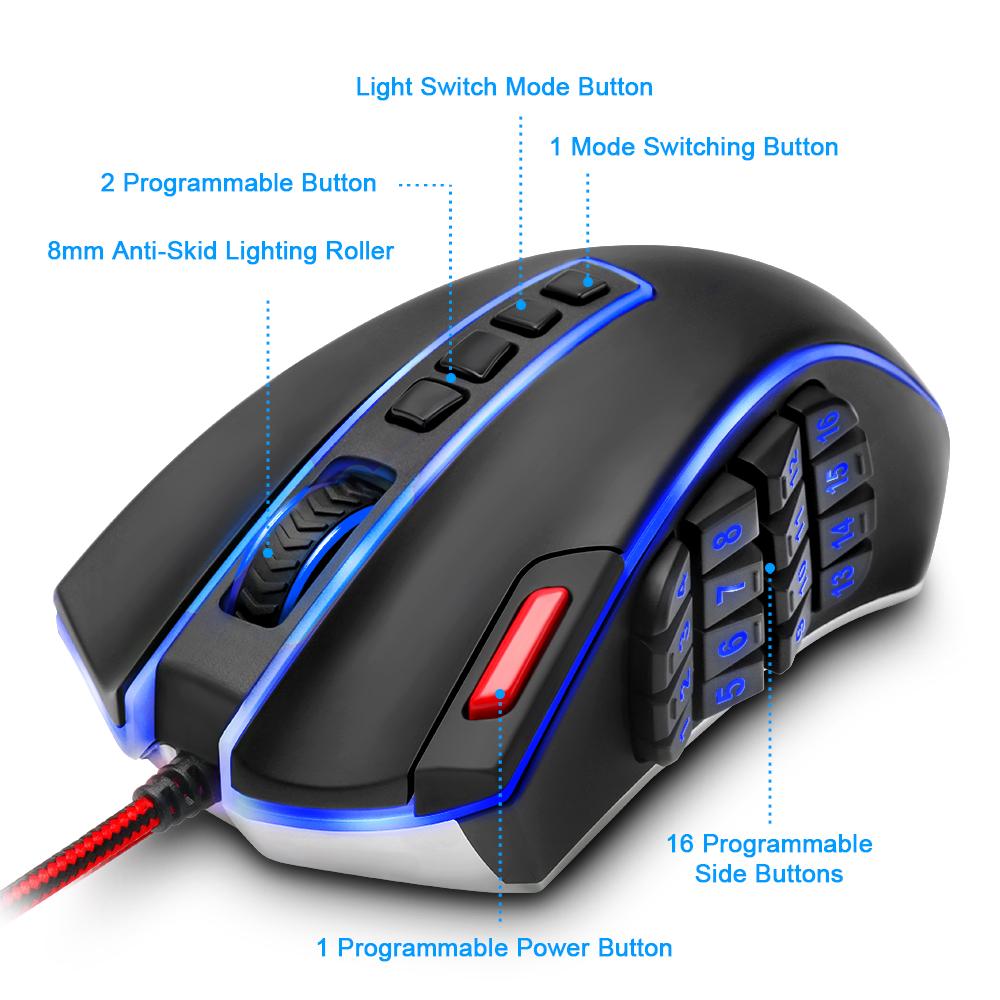 Redragon USB Gaming Mouse 16400 DPI 24 buttons ergonomic design for desktop computer accessories programmable  gamer lol PC