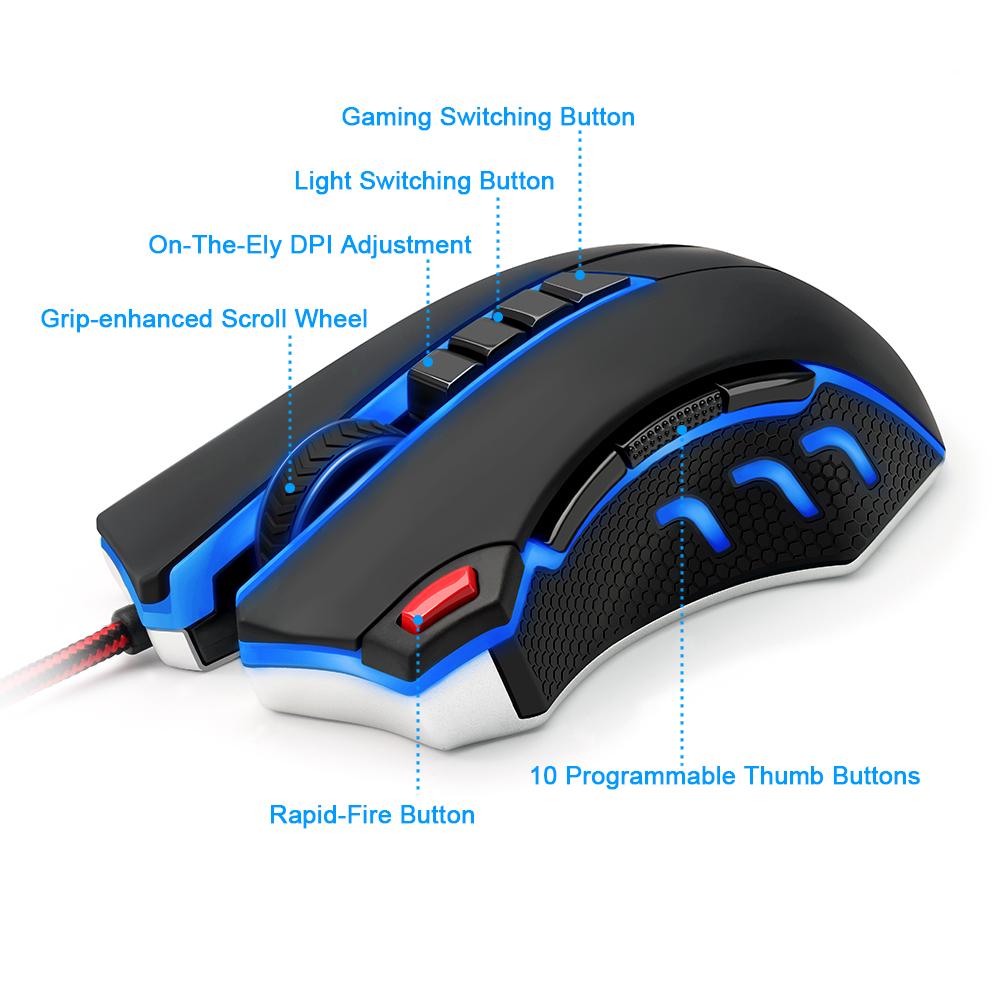 Redragon Gaming Mouse PC 24000 DPI 9 programmble buttons ergonomic design high-speed USB Wired for Desktop