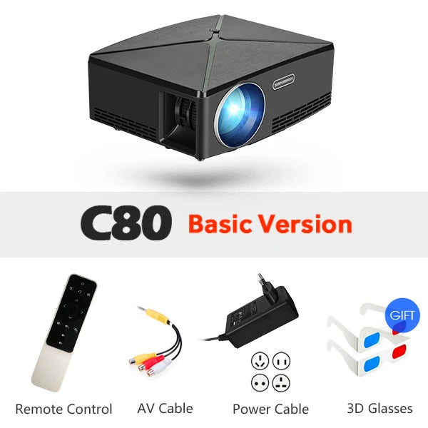 MINI Projector C80 UP, 1280x720 Resolution, Android WIFI Proyector, LED Portable HD Beamer for Home Cinema, Optional C80