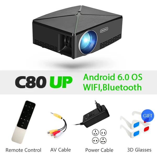 MINI Projector C80 UP, 1280x720 Resolution, Android WIFI Proyector, LED Portable HD Beamer for Home Cinema, Optional C80