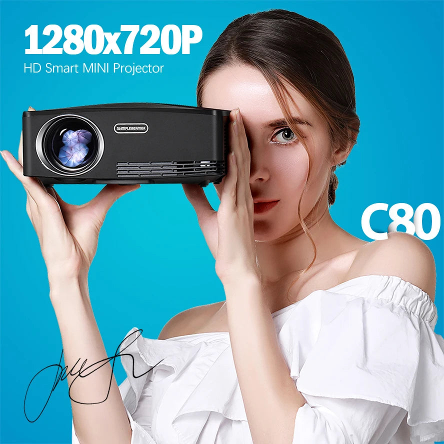 MINI Projector C80 UP, 1280x720 Resolution, Android WIFI Proyector, LED Portable HD Beamer for Home Cinema, Optional C80