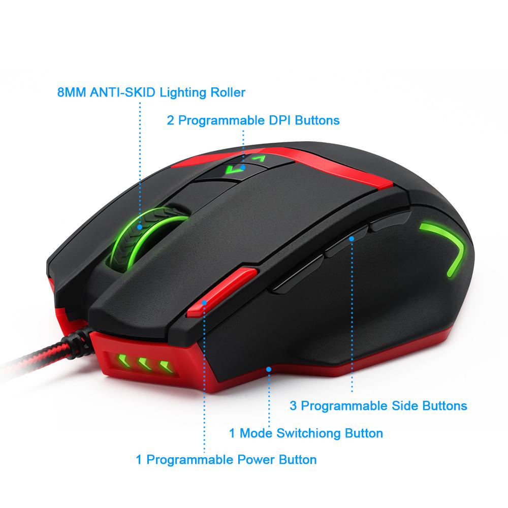 Redragon Gaming Mouse PC 16400 DPI speed Laser engine 9 programmable buttons 16 color backlight USB Wired for Desktop