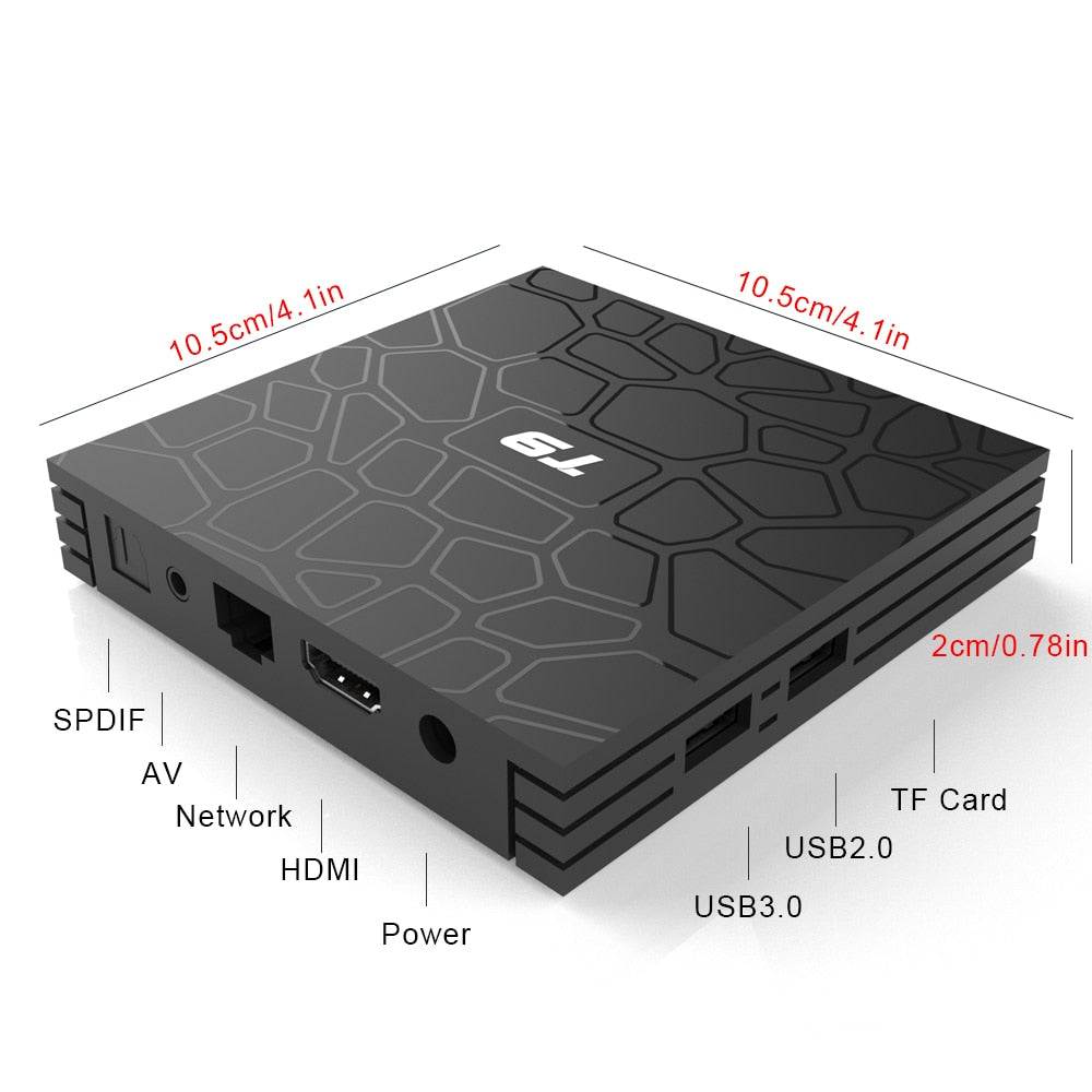 Smart Android 8.1 TV BOX T9 4GB 64GB Quad Core Bluetooth4.0 H2.65 4K 2.4GHz/5GHz WIFI Set-top box Media Player